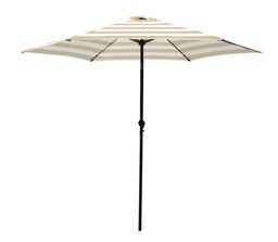 [10050496] SEASONAL TRENDS UMBRELLA 9FT CANOPY TAUPE/WHITE STRIPES